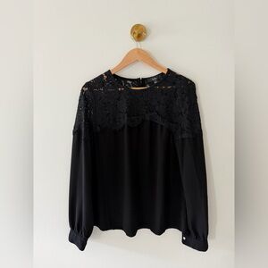 Lulu's Black Lace Yoke Long Sleeve Blouse